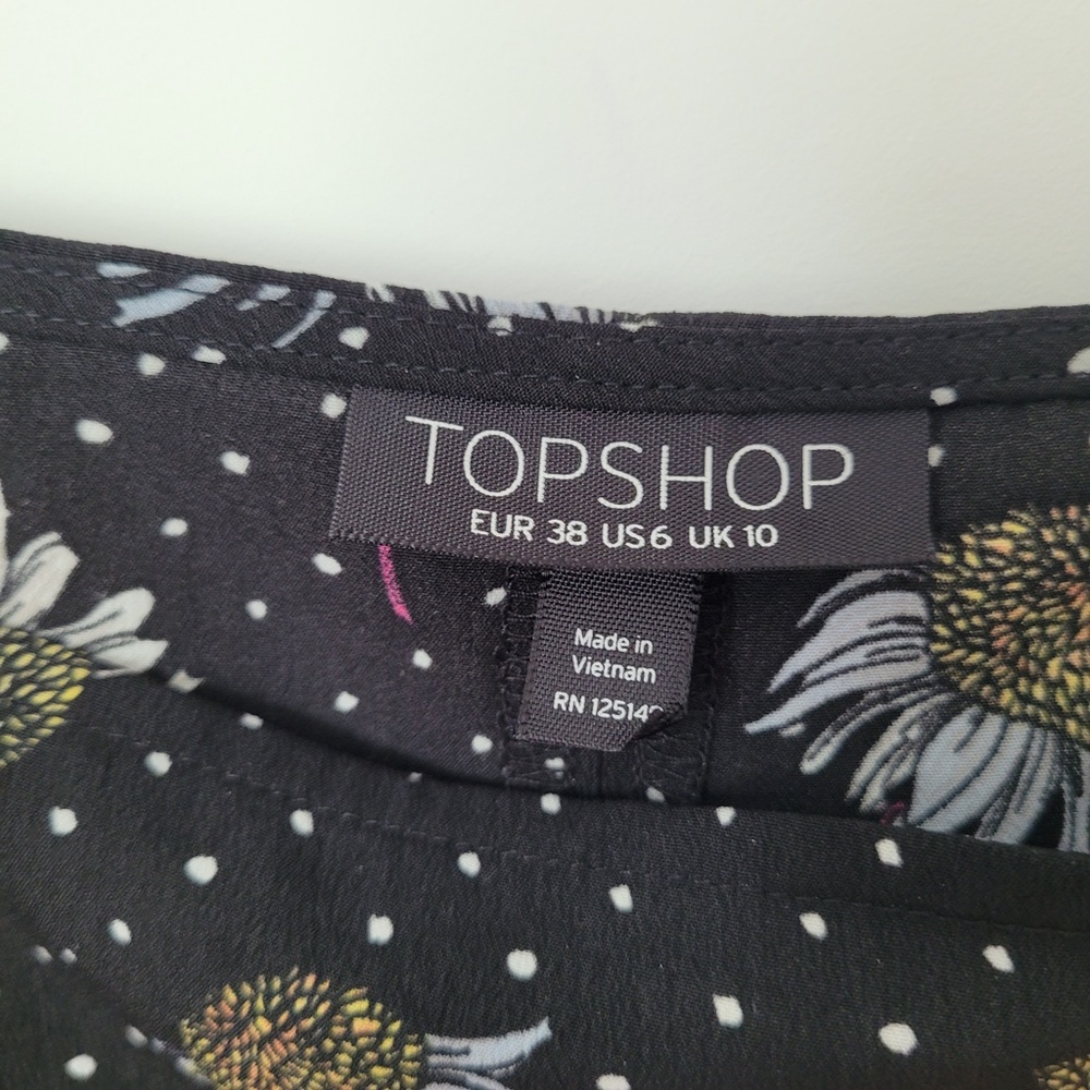 Topshop Black Polka Dot Cami Sz 6 Square Neck Daisy Floral Tank Top Whimsigoth - Picture 11 of 16